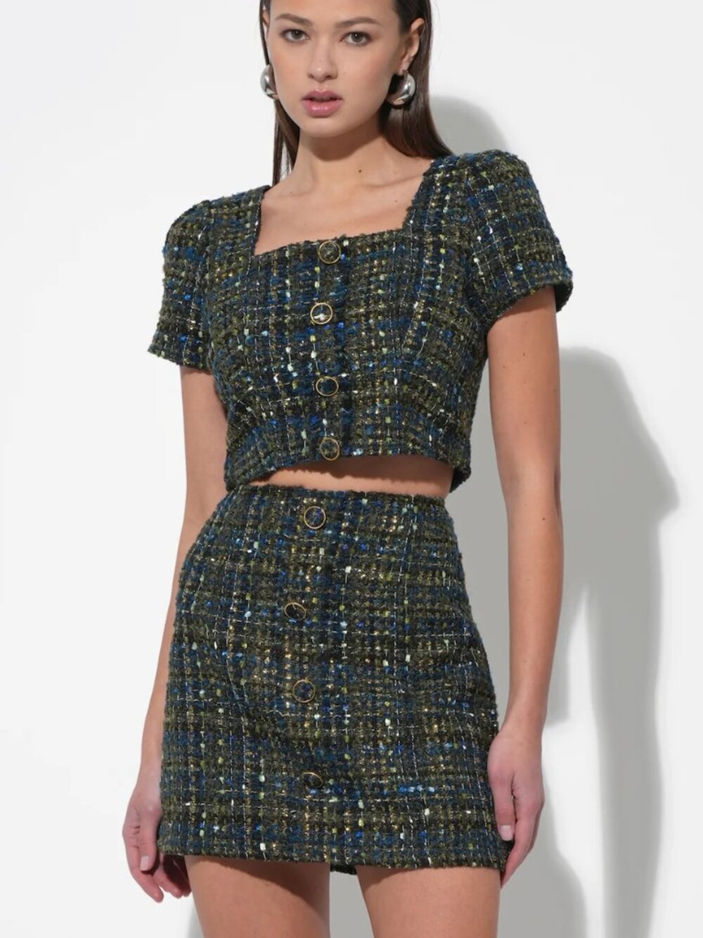 Adelyn Rae Lauren Tweed High Waisted Skirt